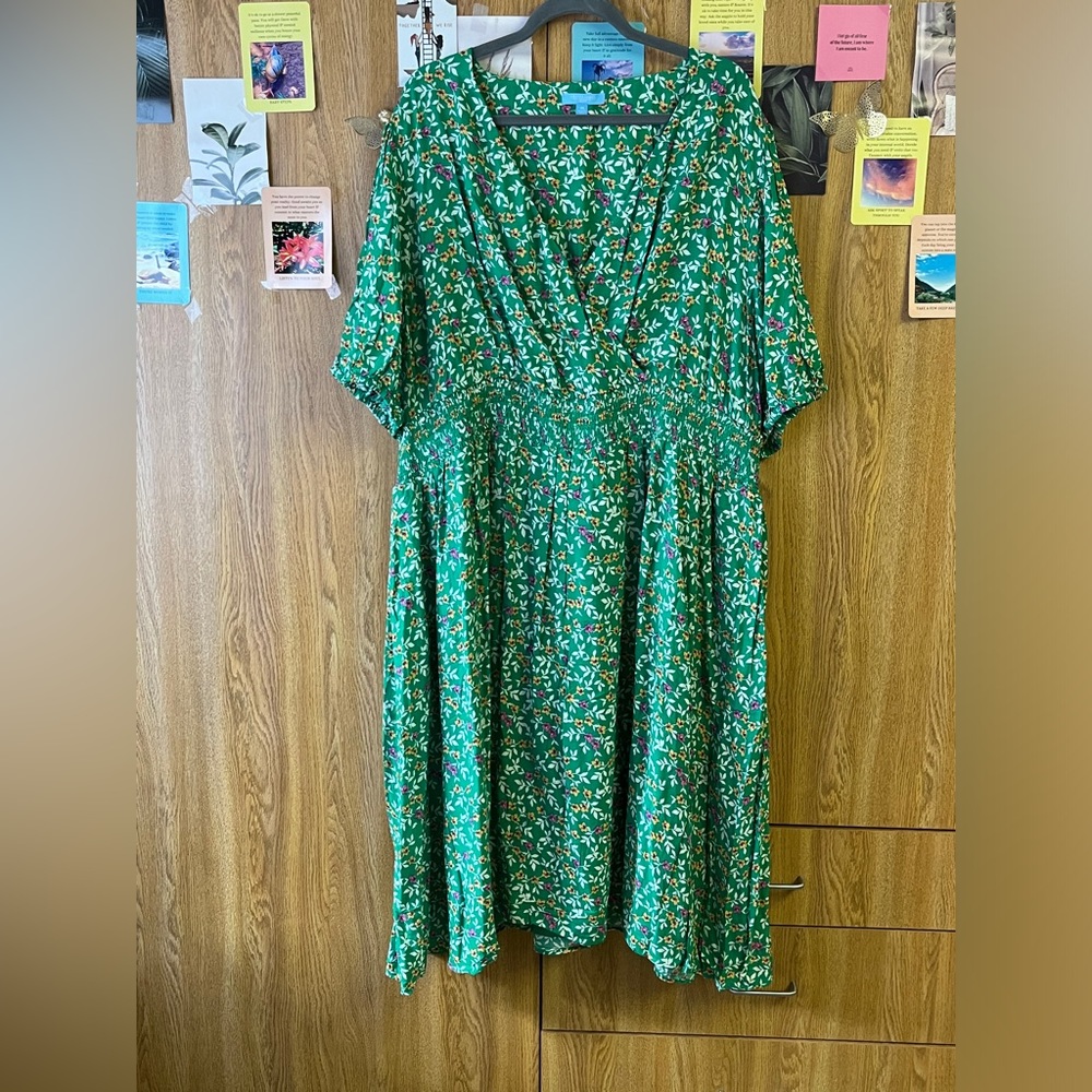 Draper James RVSP Green Floral Bohemian Midi Dress 3X Spring Sundress